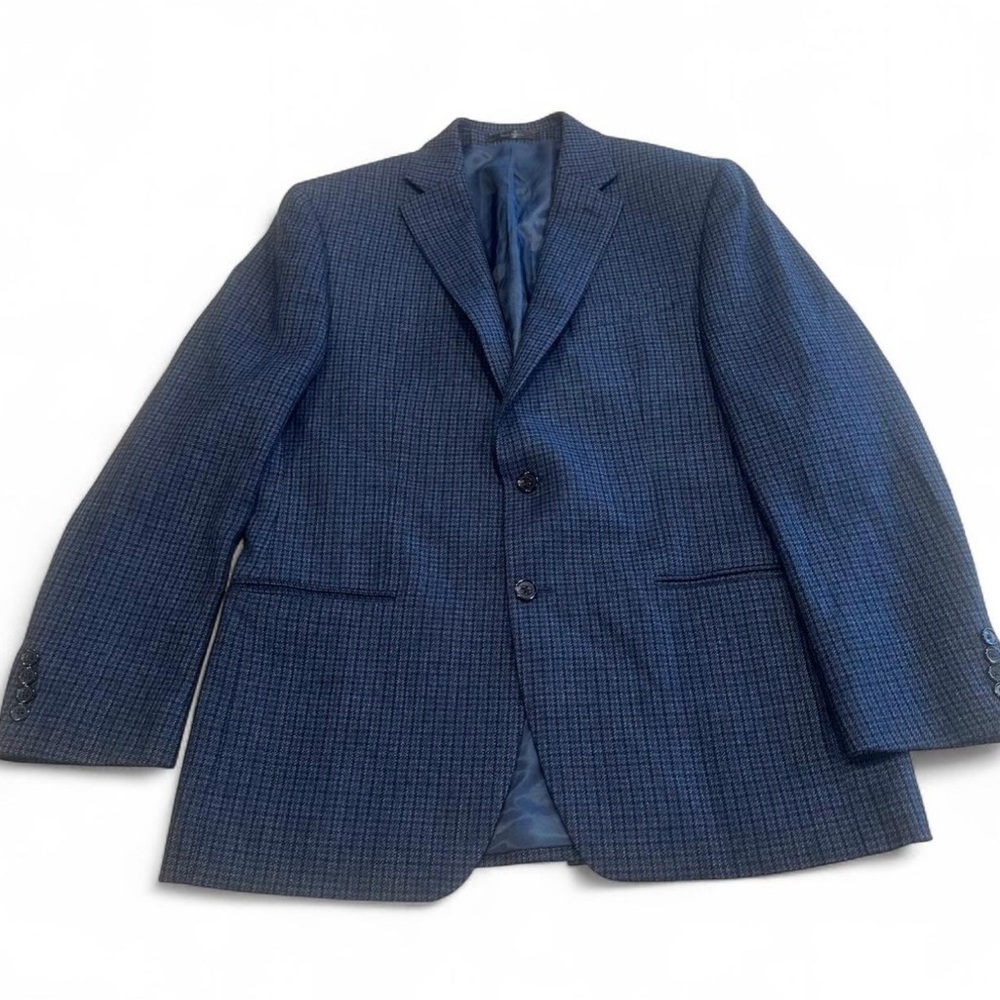 Ralph Lauren Vintage Mens Blue Wool Tweed Blazer Sport Coat Suit Jacket Checked